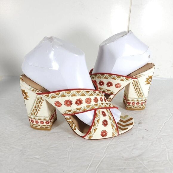 ASH Women's Adel 38 US7-7,5 Multicolor Embroidered Chunky Heels Mule Sandals - Picture 7 of 13